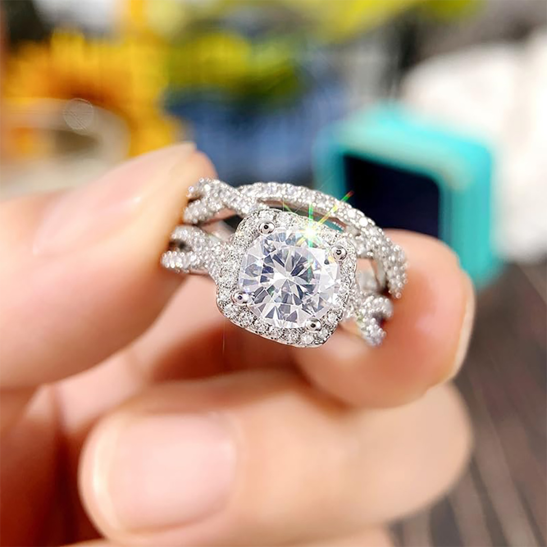 2Ctrl Round Cut  Moissanite Engagement Ring Set In S925 Silver - 14K Gold Plated