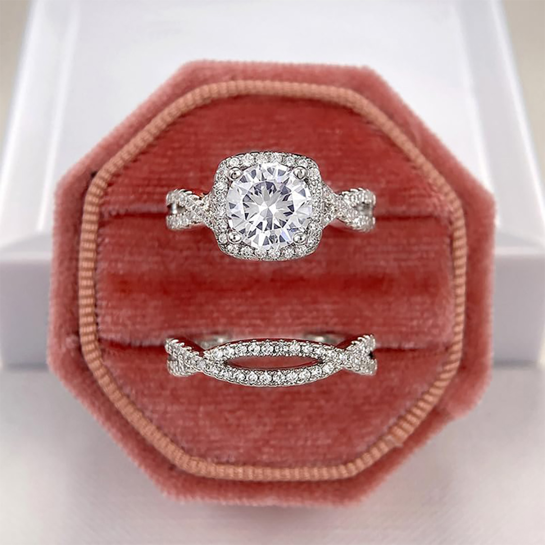 2Ctrl Round Cut  Moissanite Engagement Ring Set In S925 Silver - 14K Gold Plated