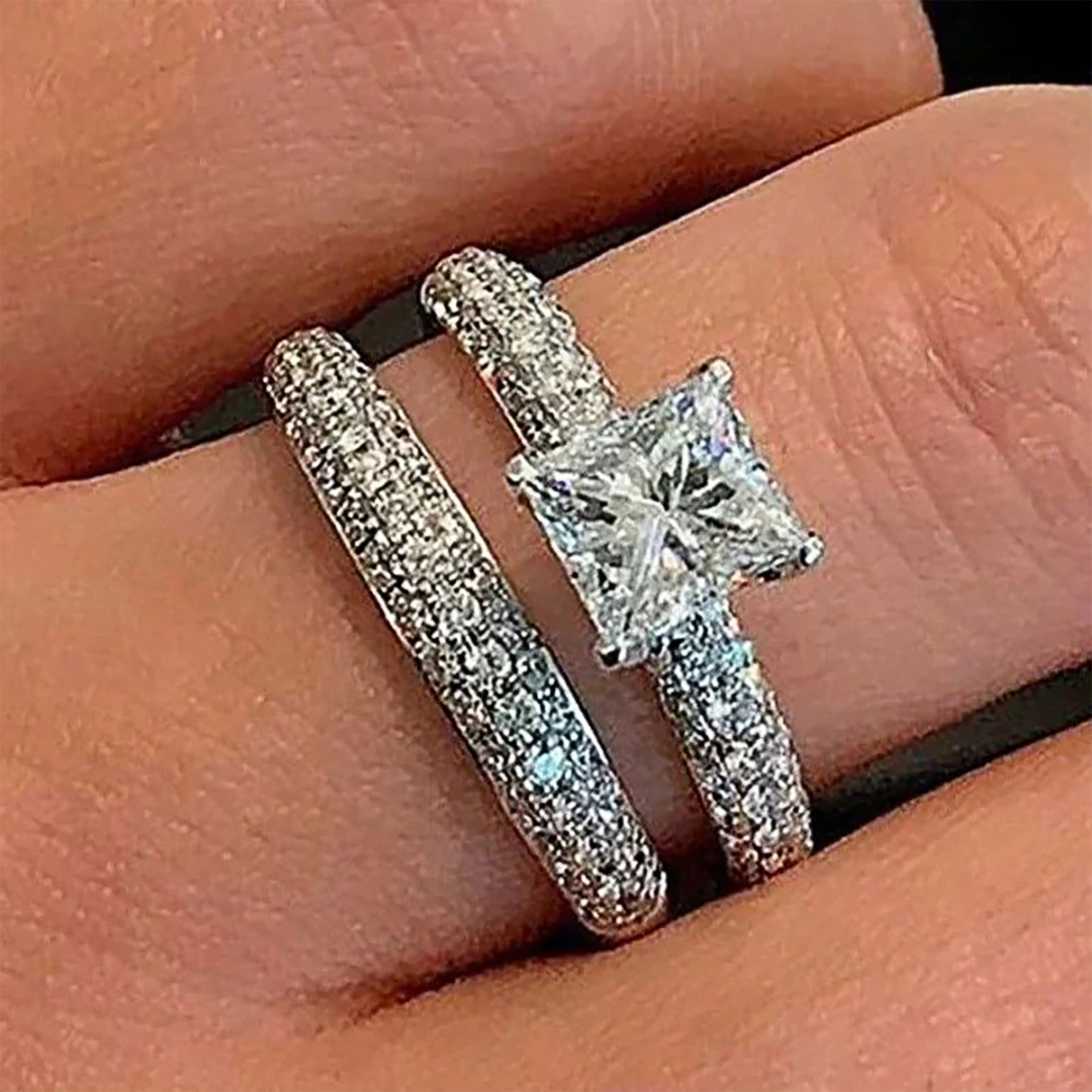 Custom Princess Cut Center Stone Engagement Ring With Matching Paved Wedding Band Engagement Ring Set Deposit