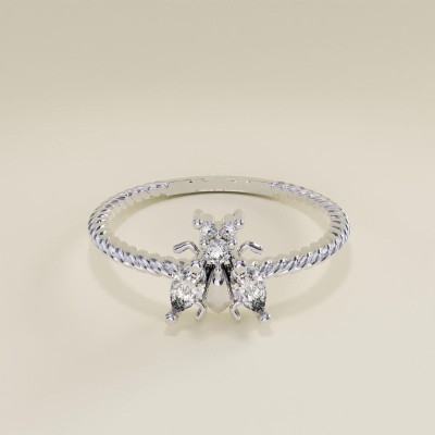 0.065CT Round & Marquise Cut Moissanite Bumble Bee Engagement Ring In S925 Silver - 14K Yellow Gold Plated