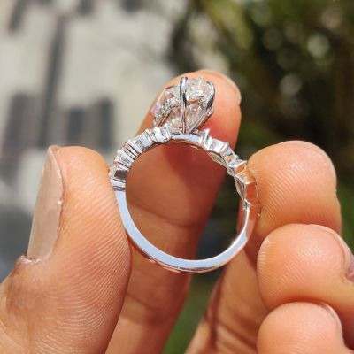 2.85CT Dutch Marquise & Round Cut Moissanite Engagement Ring In S925 Silver - 14K Gold Plated