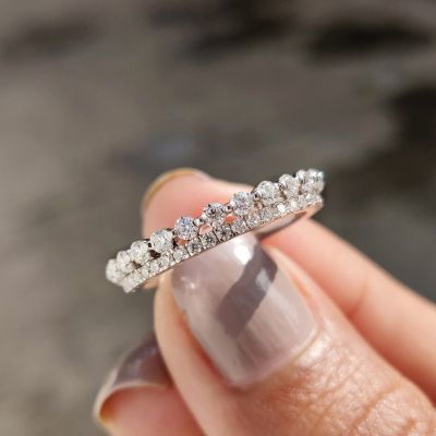 2.0MM Round Cut Moissanite Stackable Wedding Band In S925 Silver - 14K Gold Plated