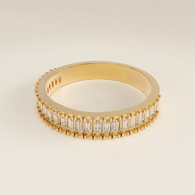 3.36CT Emerald Cut Moissanite Wedding Band In S925 Silver - 14K Gold Plated
