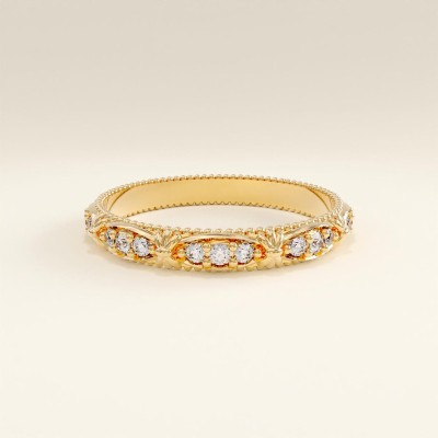 0.45CT Round Cut Moissanite Wedding Band In S925 Silver - 14K Yellow Gold Plated