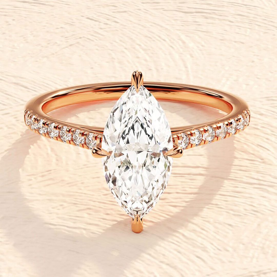 2CT Marquise & Round Cut Moissanite Engagement Ring In S925 Silver - 14K Gold Plated