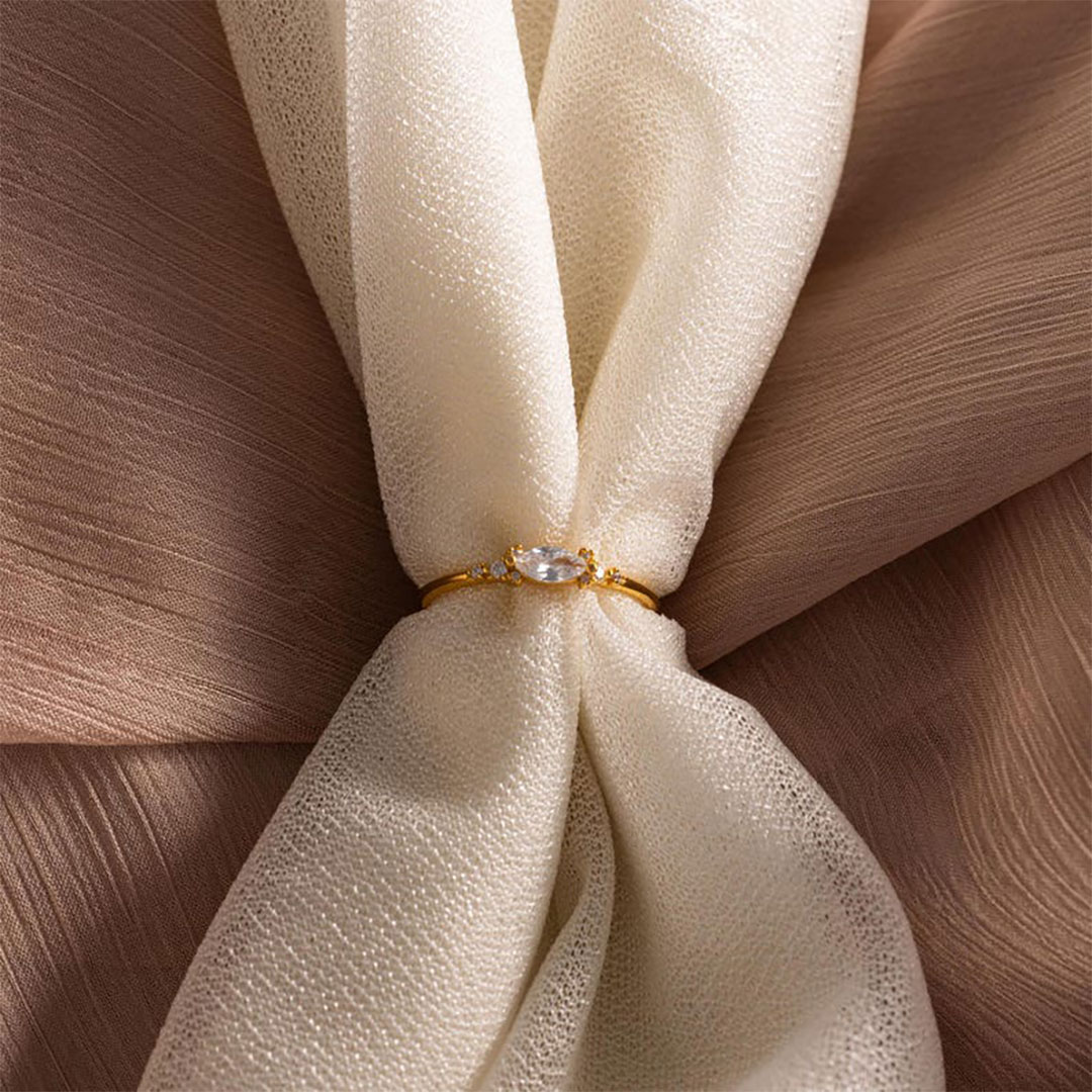 0.25CT Marquise & Round Cut Moissanite Engagement Ring In S925 Silver - 14K Gold Plated