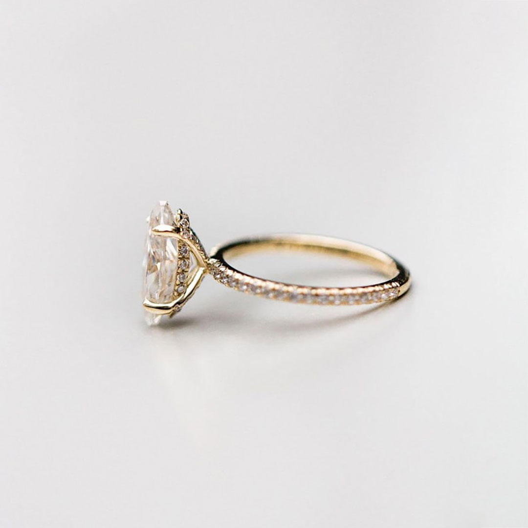 2CT Marquise & Round Cut Moissanite Engagement Ring In S925 Silver - 14K Gold Plated
