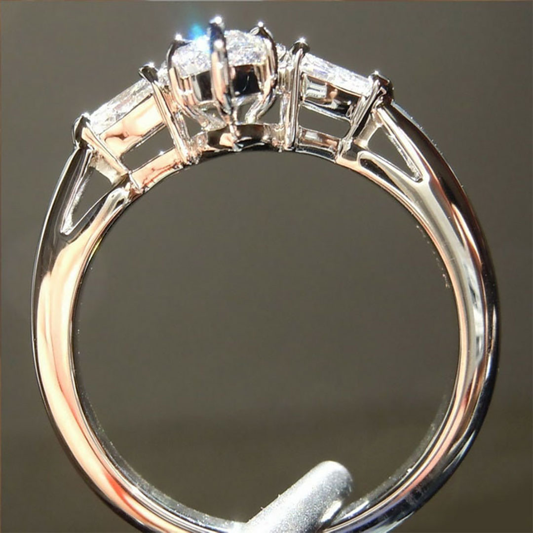 2CT Marquise & Triangle Cut  Moissanite Engagement Ring In S925 Silver - 14K Gold Plated